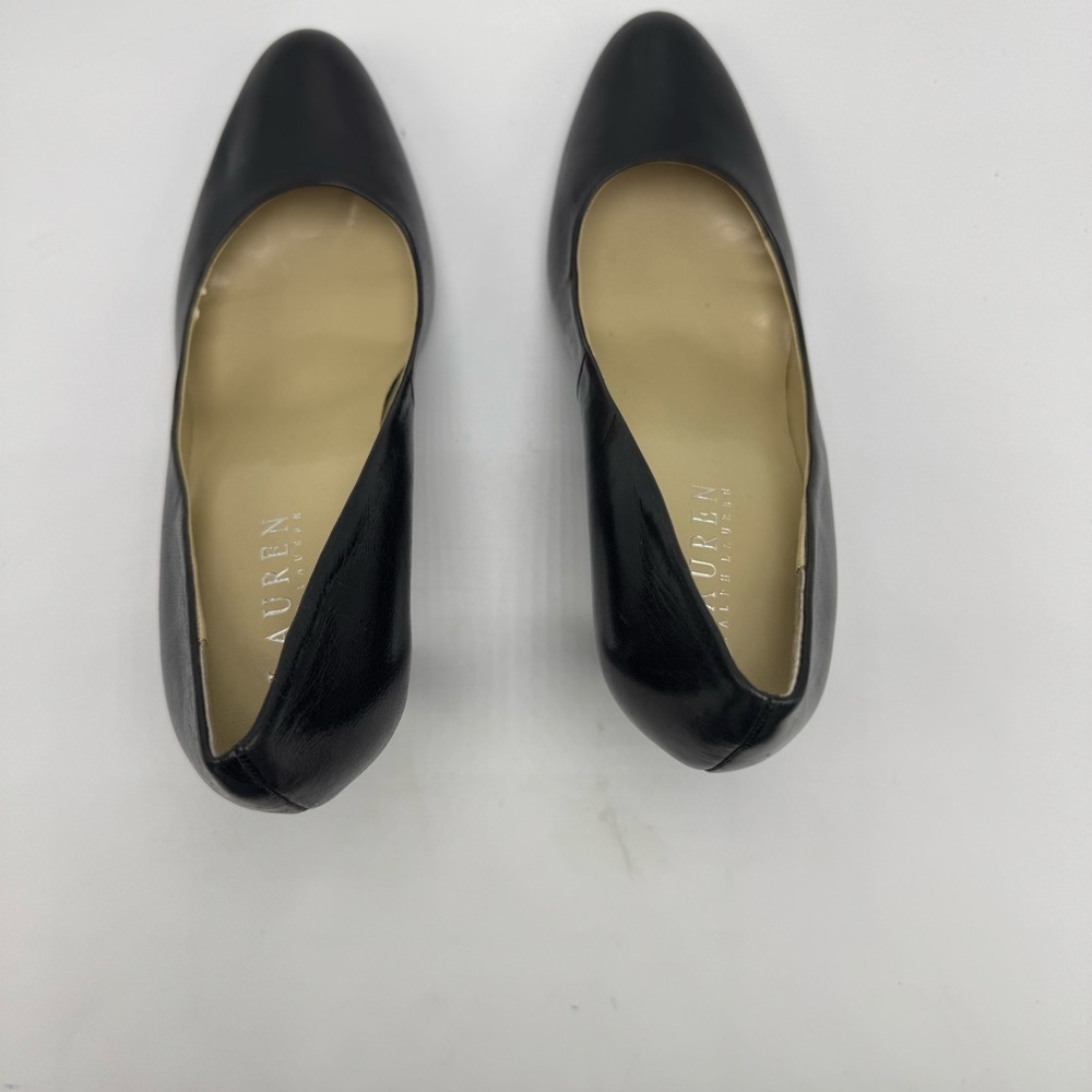 Ralph Lauren Zabrina Black Leather Stacked Heel Womens Size 7 B Platform Classic - Picture 3 of 8